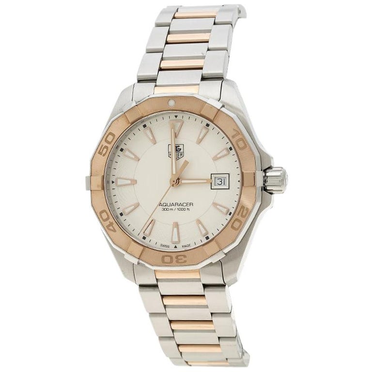 Tag Heuer White Rose Gold Tone Stainless Steel Aquaracer Men's Wristwatch 40 mm For Sale