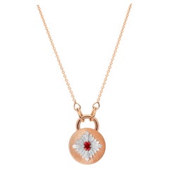 Tag Necklace, Rose Gold and Silver, Red Spinel