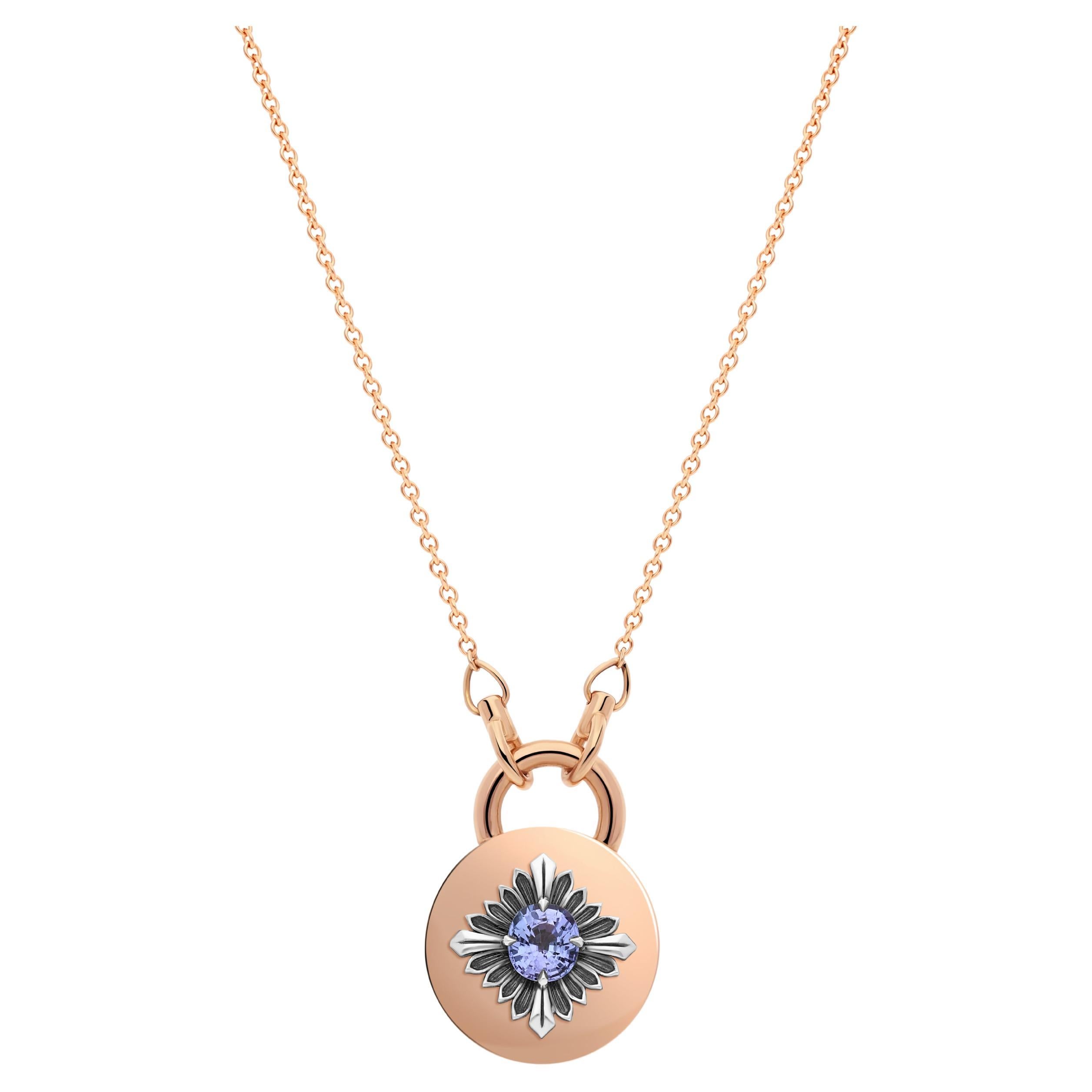 Tag Necklace, Rose Gold and Silver, Tanzanite