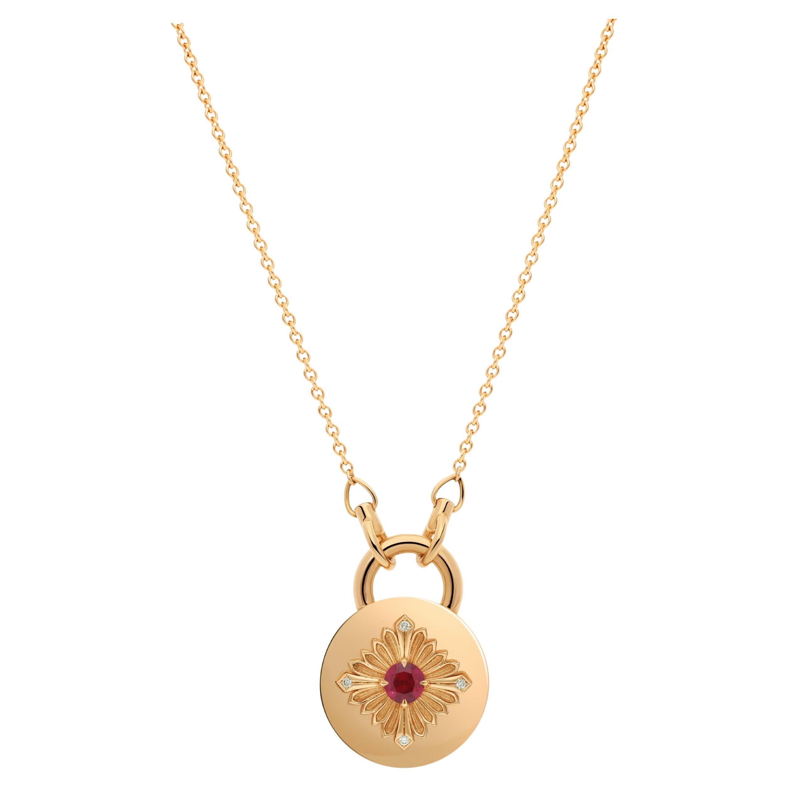 Tag Necklace, Yellow Gold, Ruby