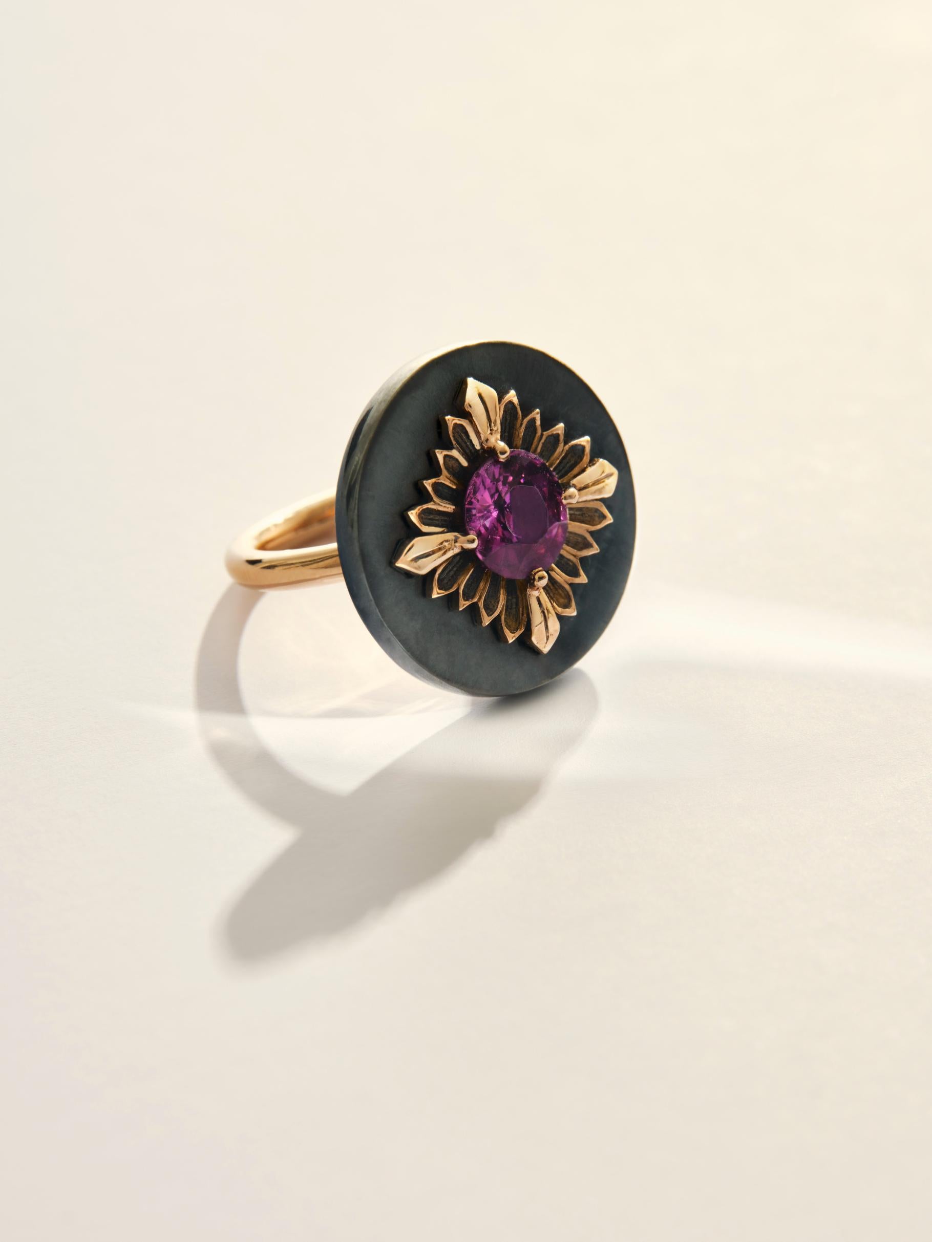 For Sale:  Tag Ring, Blackened Silver and Rose Gold, Pink Sapphire 2