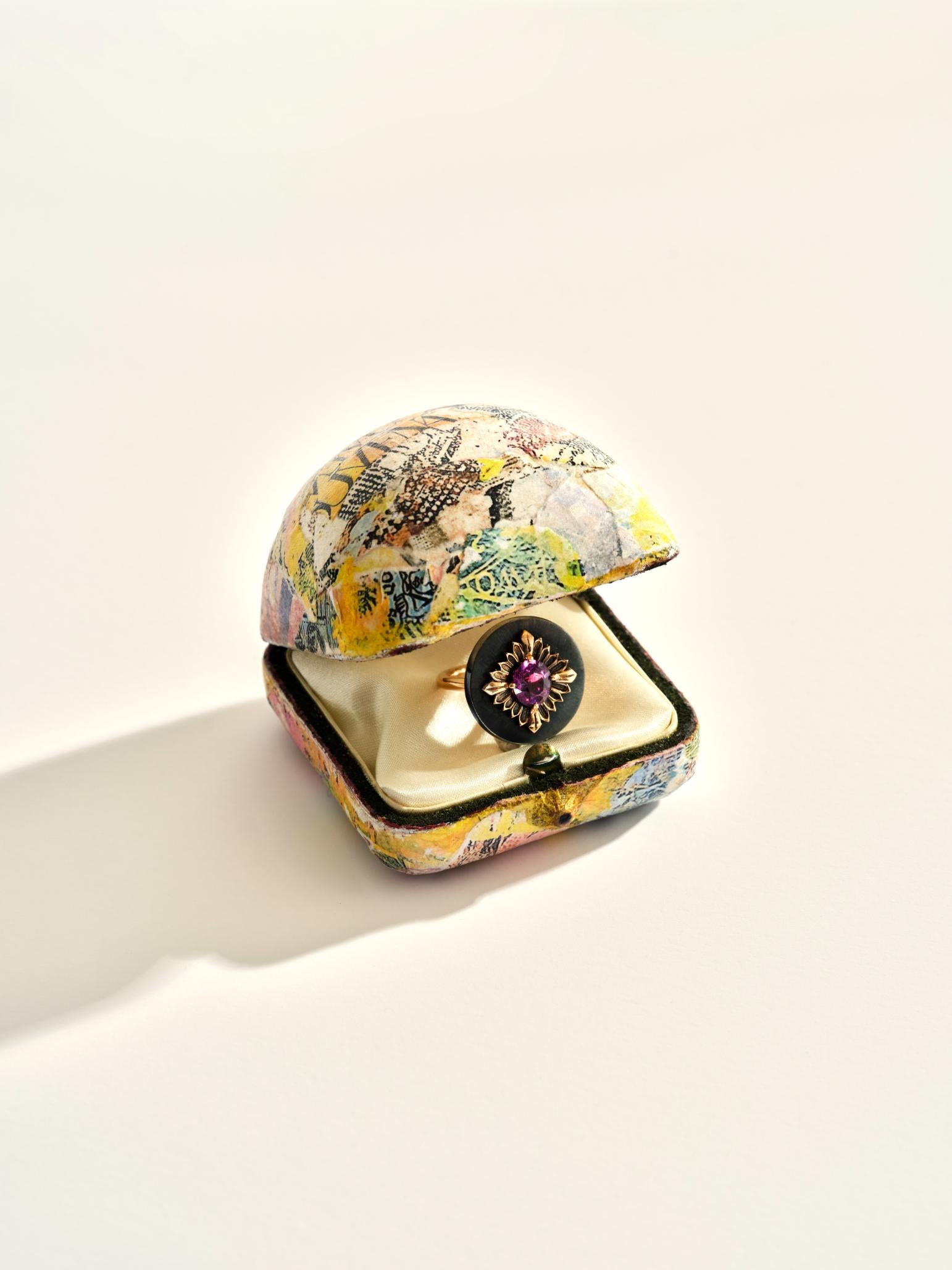 For Sale:  Tag Ring, Blackened Silver and Rose Gold, Pink Sapphire 3