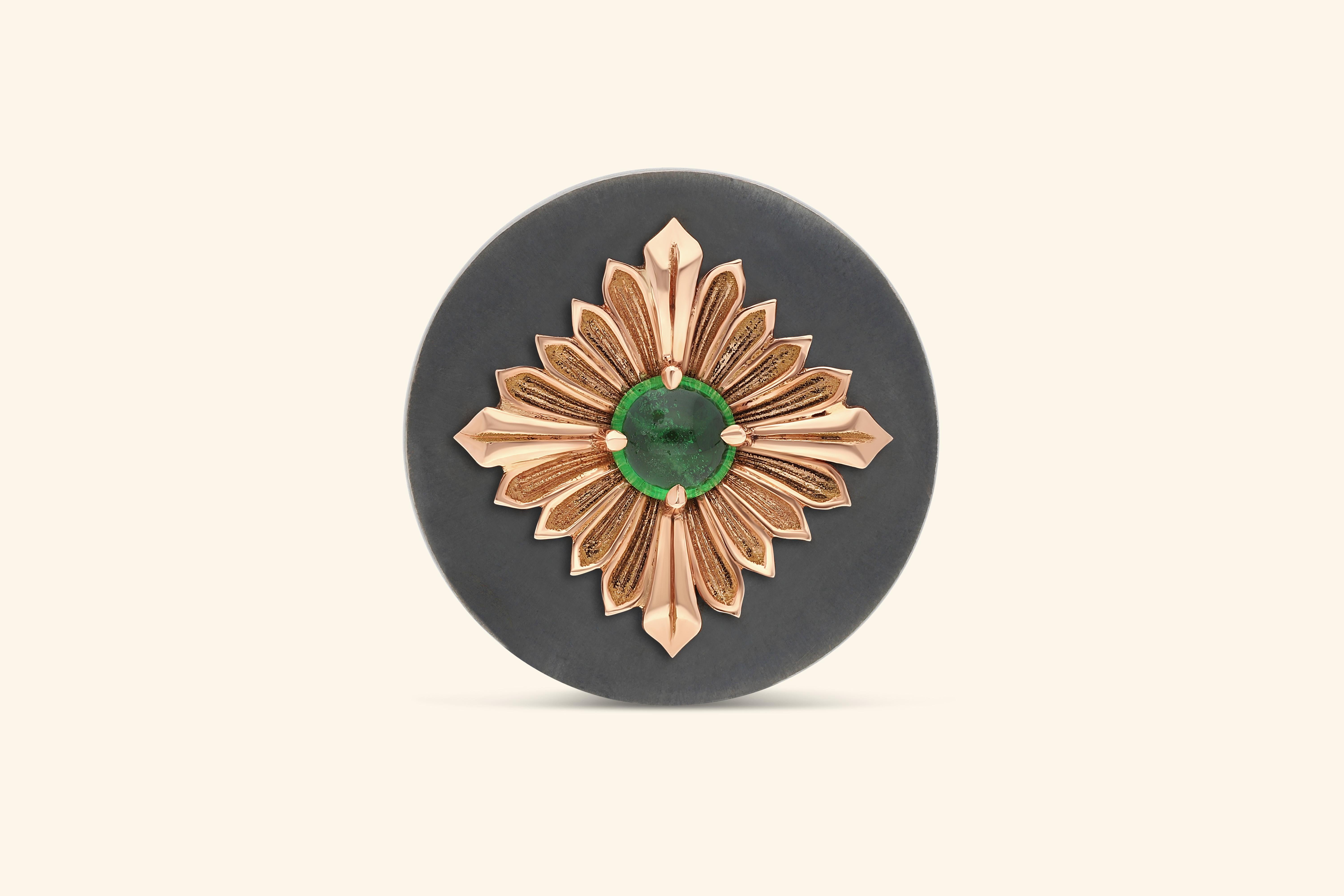 For Sale:  Tag Ring, Blackened Silver and Rose Gold, Tsavorite 2