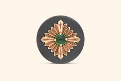 Tag Ring, Blackened Silver and Rose Gold, Tsavorite