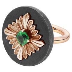 Anillo Tag, plata ennegrecida y oro rosa, tsavorita
