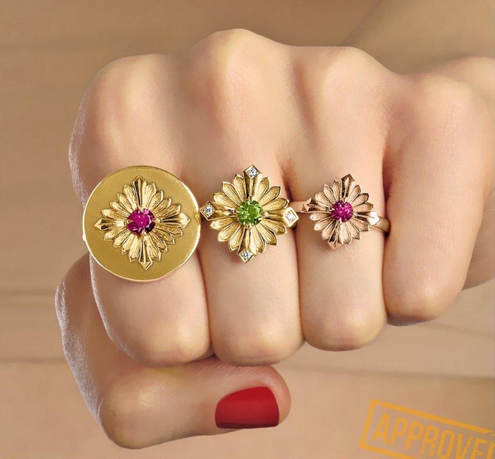 For Sale:  Tag Ring, Rose Gold and Silver, Red Spinel 3