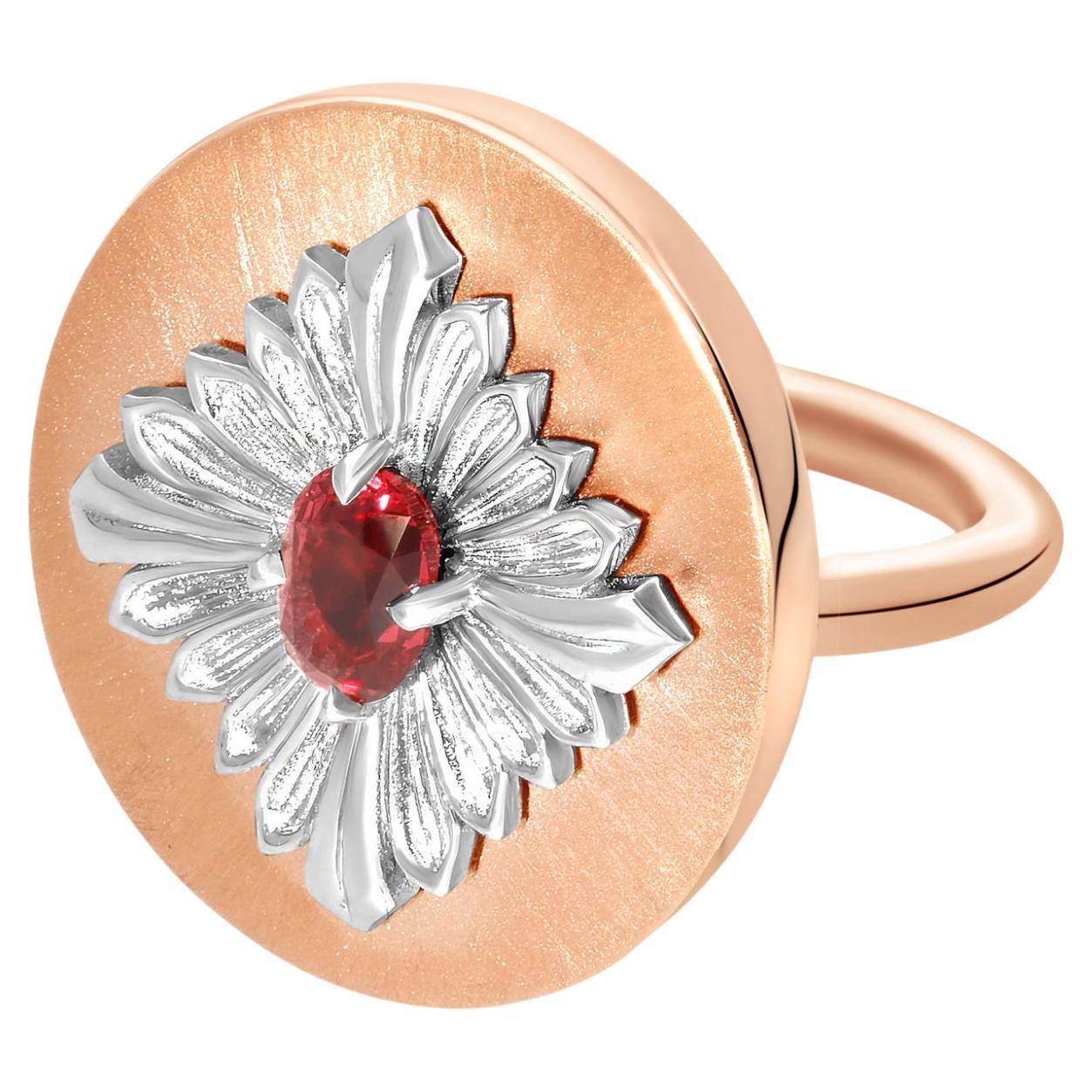 Tag Ring, Rose Gold and Silver, Red Spinel
