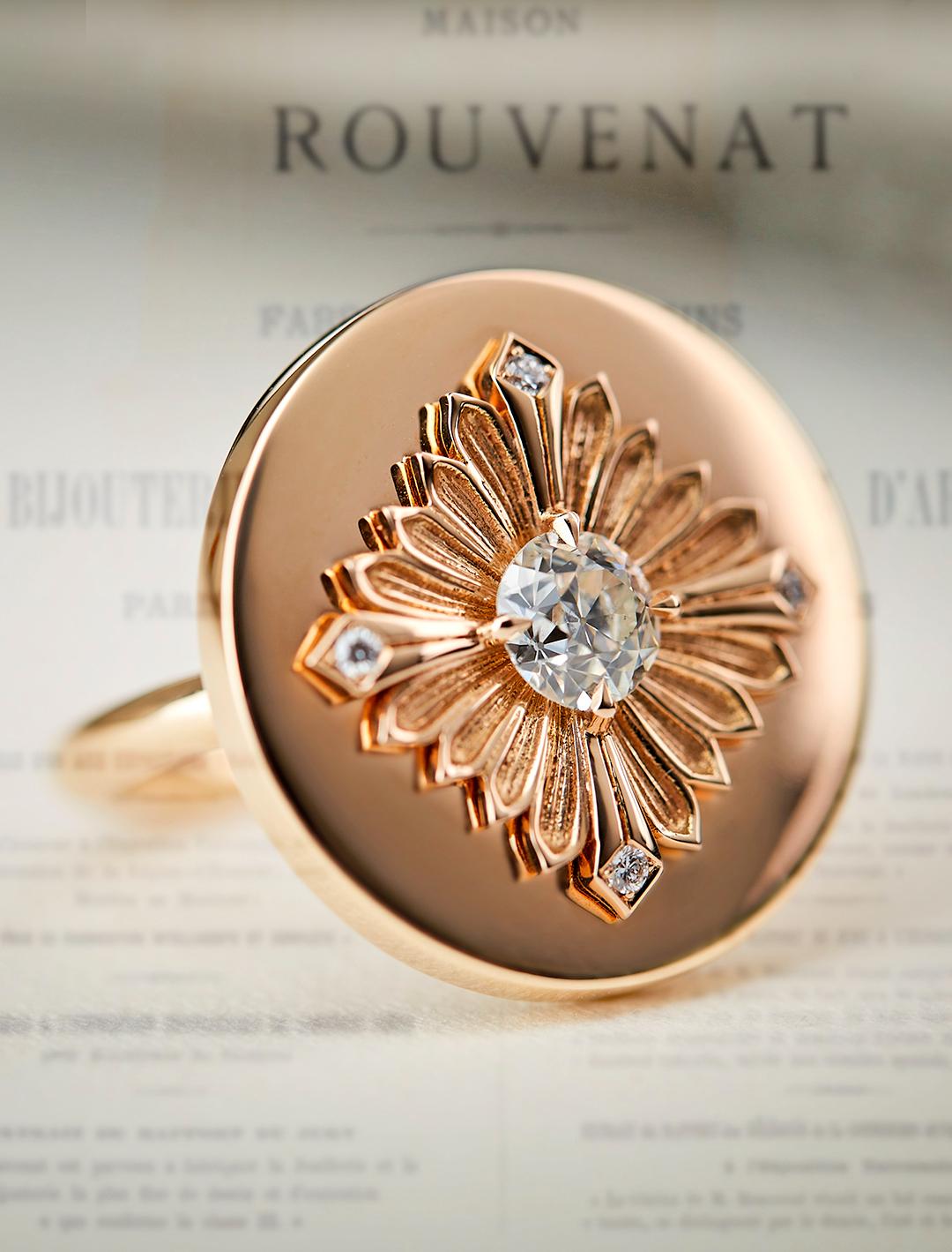 En vente :  Bague à étiquette, or rose, diamant 4