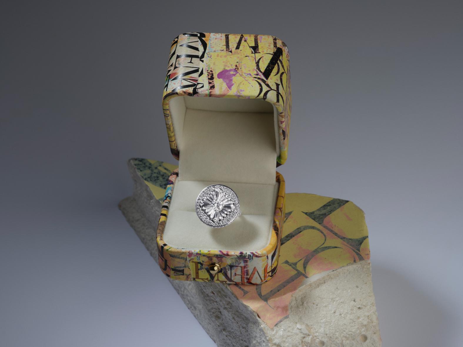 For Sale:  Tag Ring, White Gold, Diamond and Diamond Paved 3