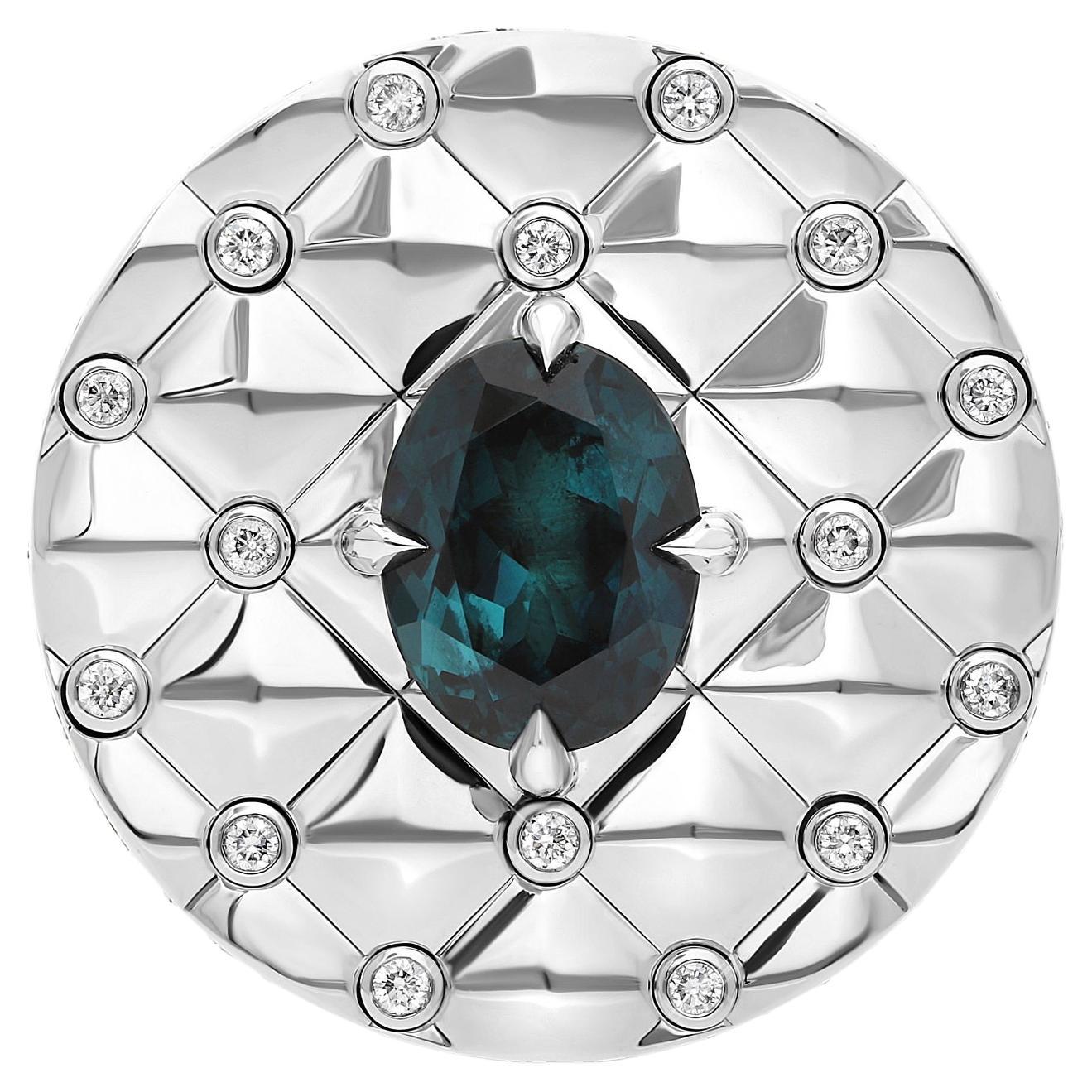 Im Angebot: Tag-Ring, Weißgold, Diamant-Pavé und Indigolith () 2