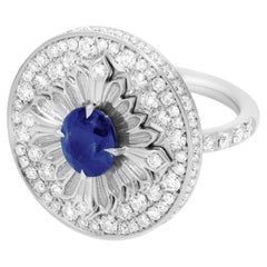 Tag-Ring, Weißgold, Diamant-Pavé und Saphir