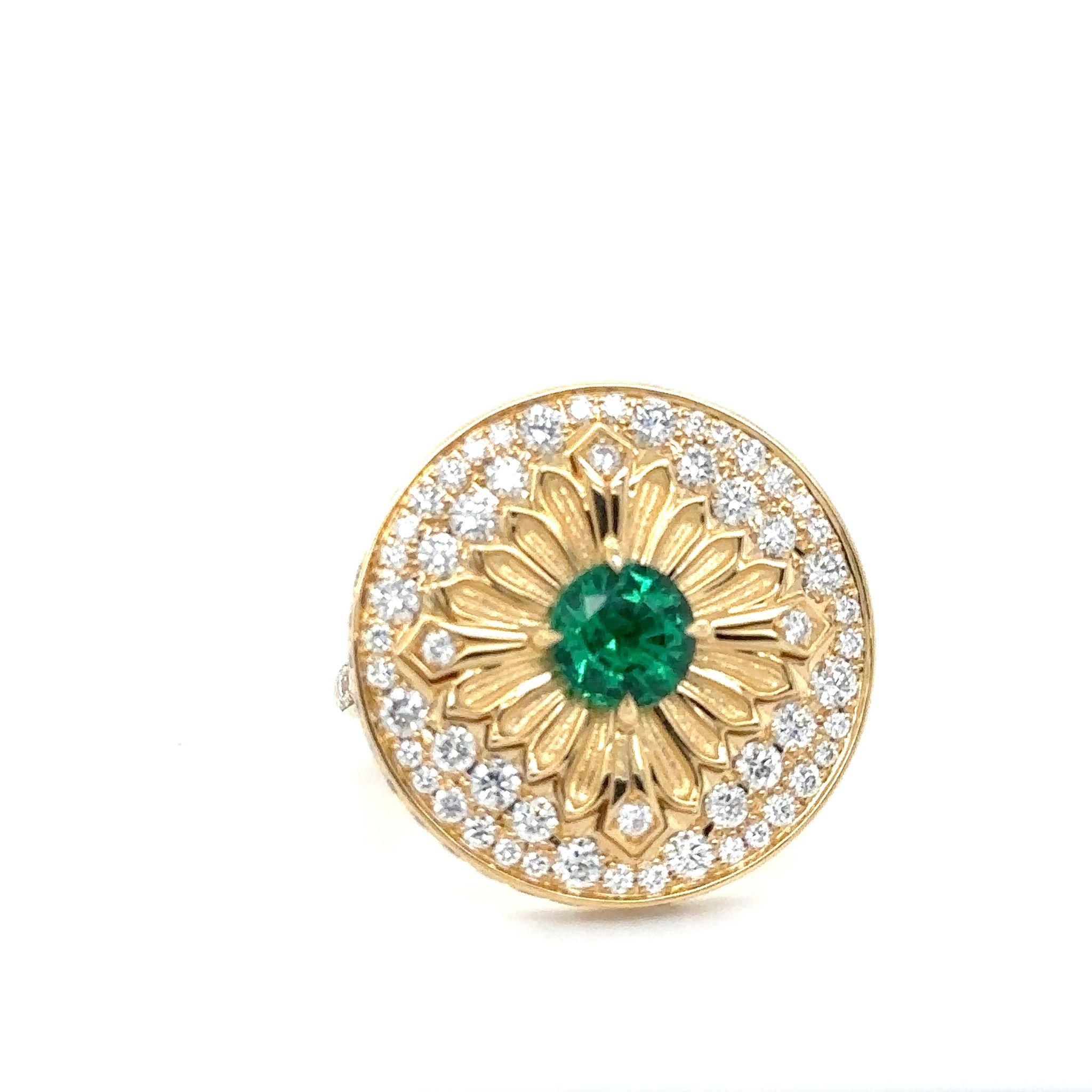For Sale:  Tag Ring, Yellow Gold, Diamond Paved and Emerald 2