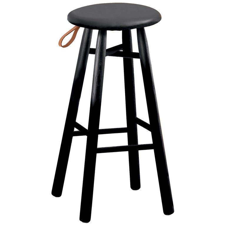 Tag Stool TAG Stool High, Black Ash Structure and Leather-Upholstered Seat by ...