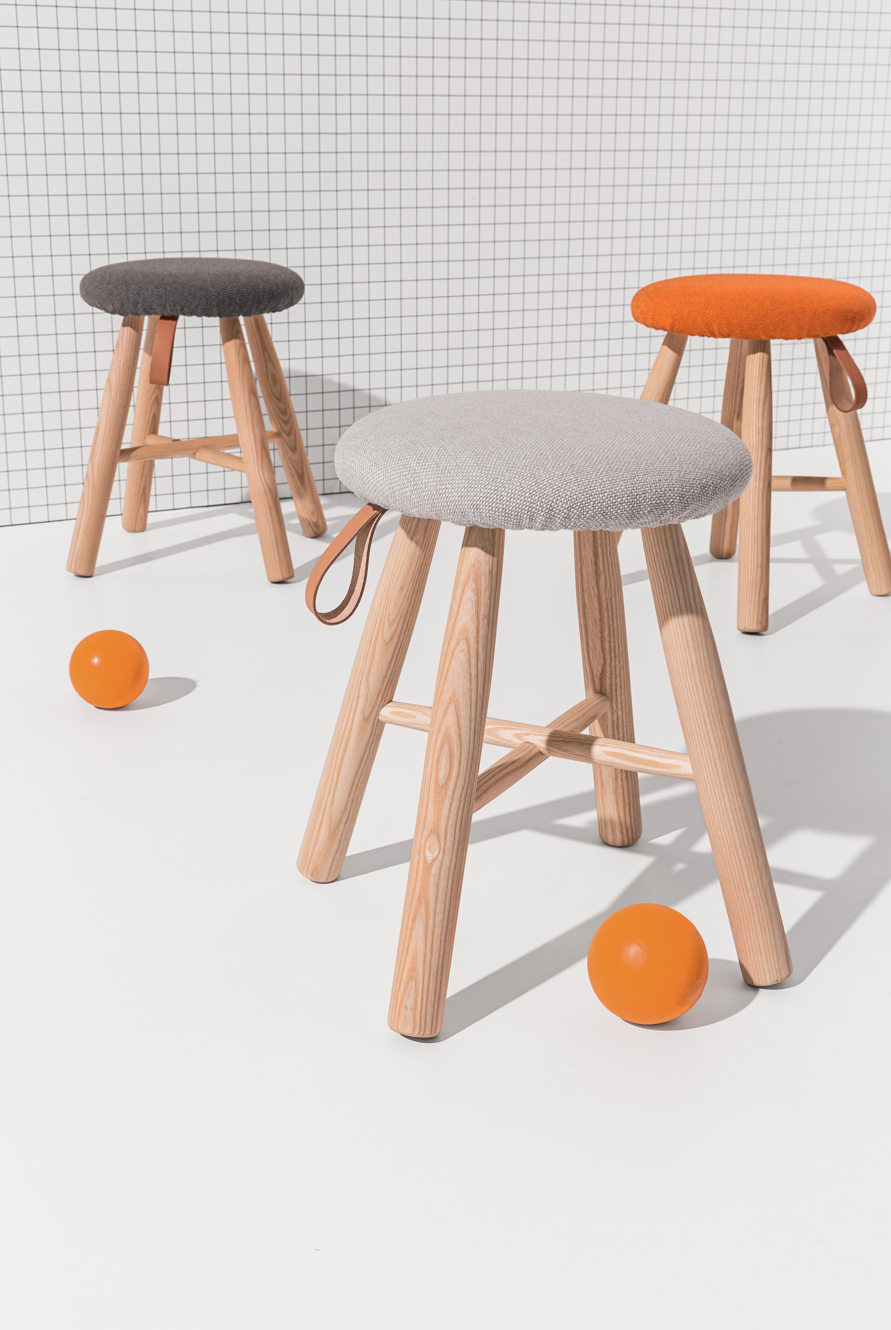 Fabric TAG Stool Medium, Solid Ash Structure & Kvadrat-Upholstered Seat by I. Iwasaki For Sale