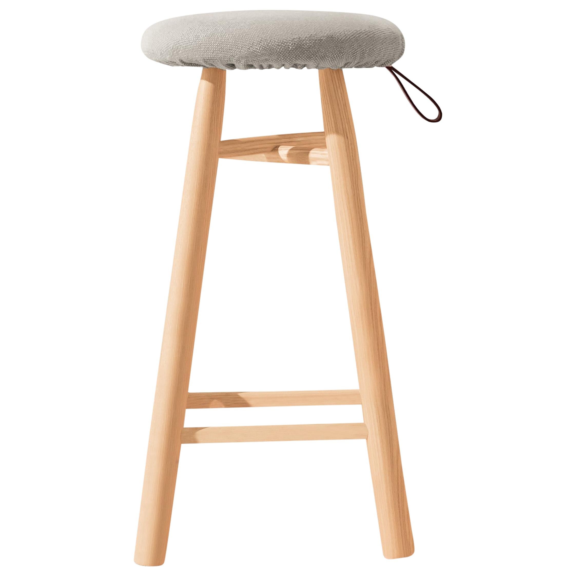 TAG Stool Medium, Solid Ash Structure & Kvadrat-Upholstered Seat by I. Iwasaki For Sale