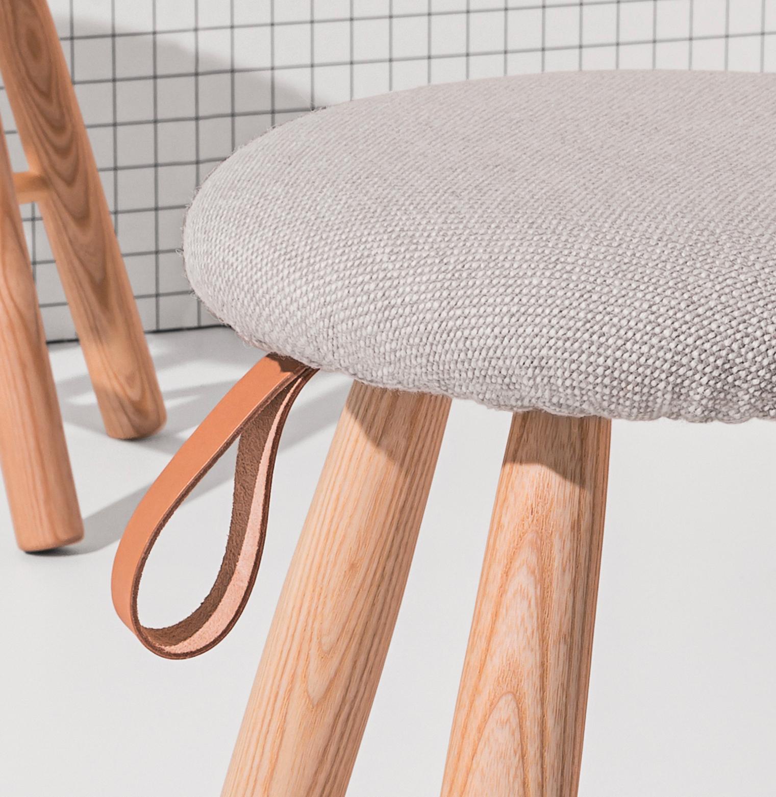 Fabric TAG Stool Low, Solid Ash Structure & Kvadrat-Upholstered Seat by Ichiro Iwasaki For Sale