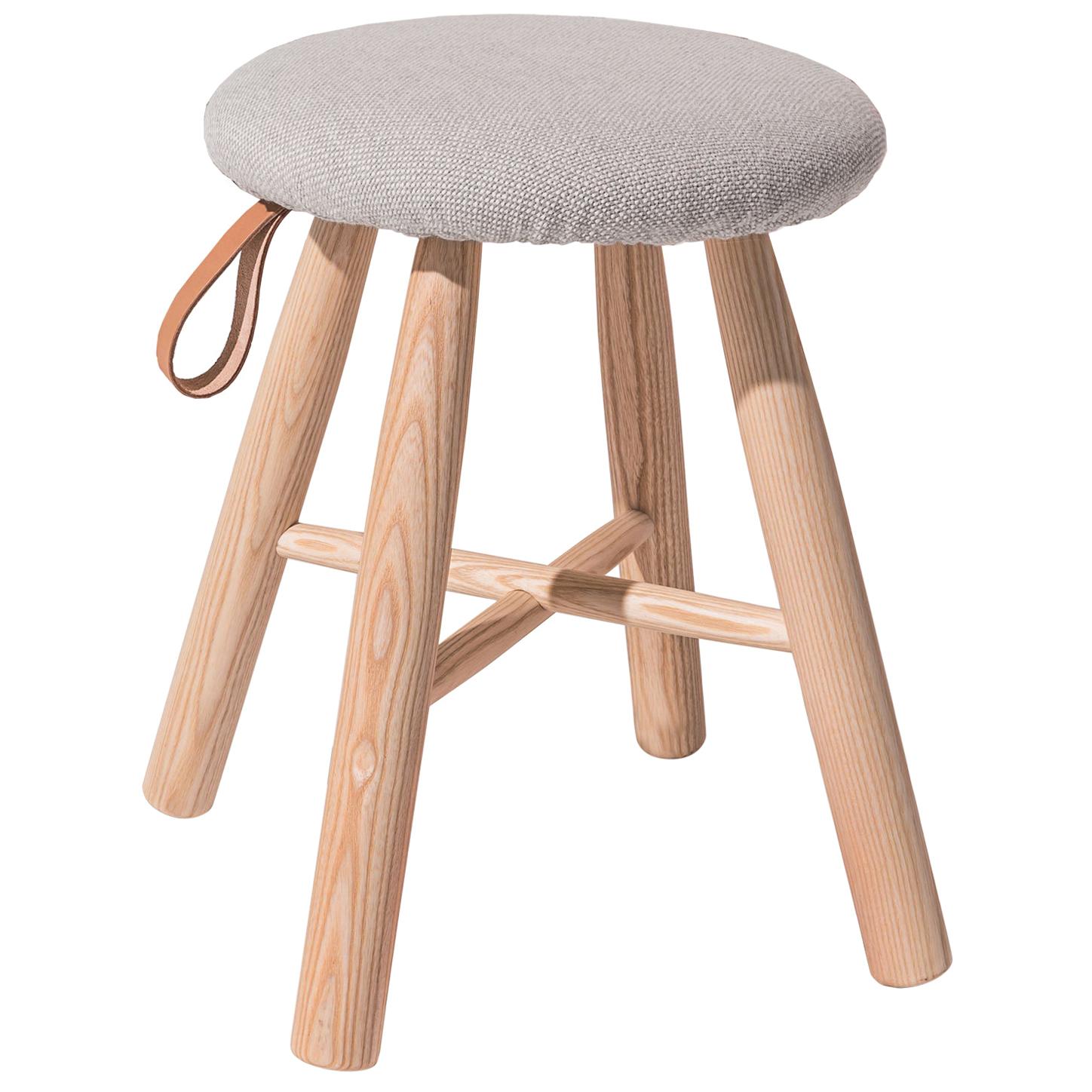 TAG Stool Low, Solid Ash Structure & Kvadrat-Upholstered Seat by Ichiro Iwasaki For Sale