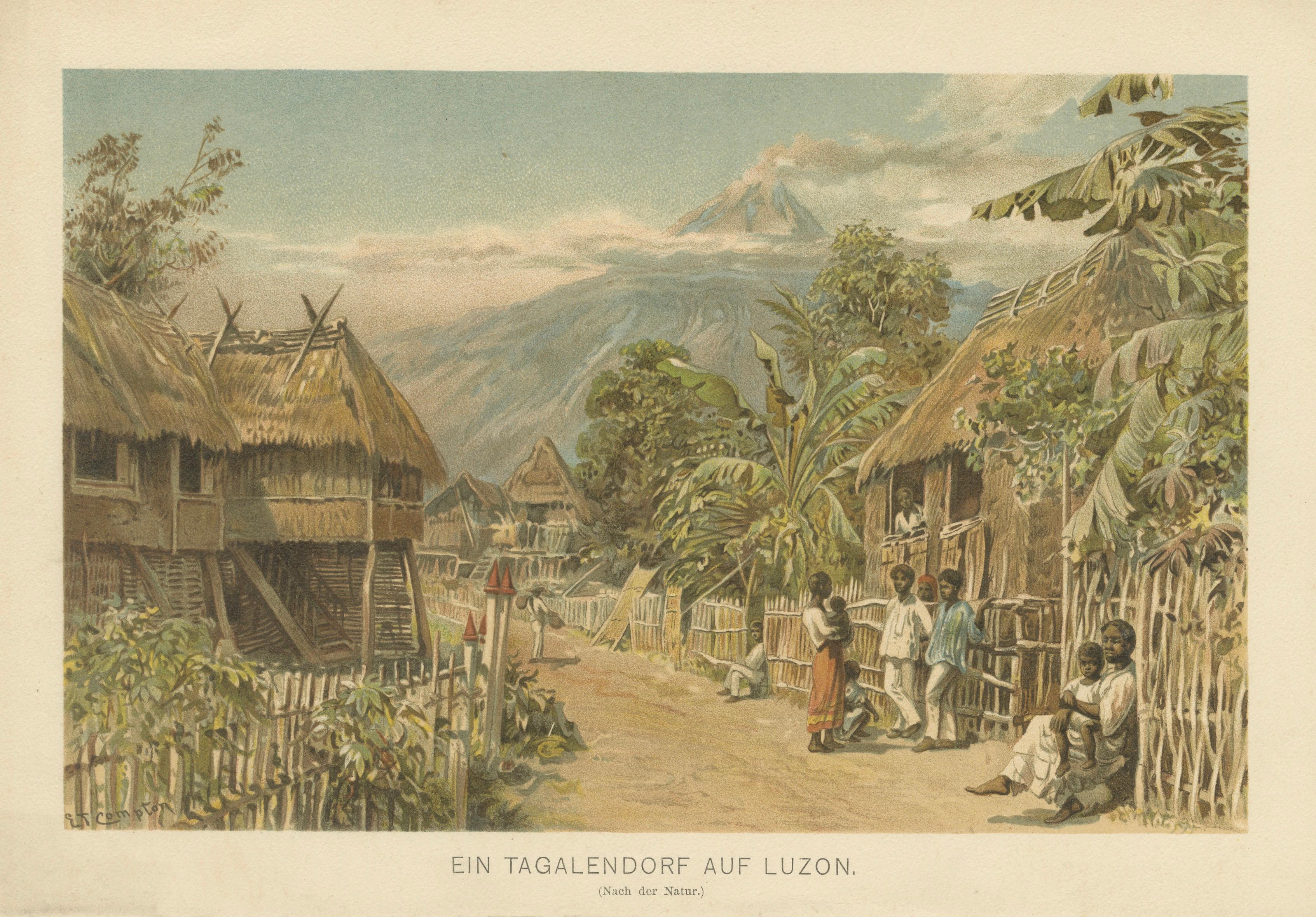 Tagalog Village on Luzon – Antique Philippine Colonial Landscape Print, c.1883