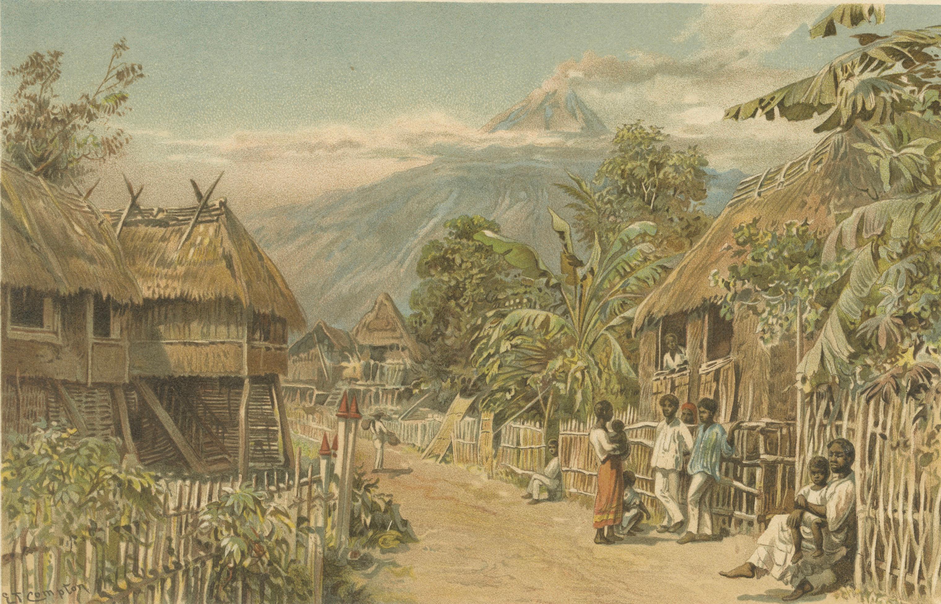 Tagalog Village on Luzon – Antique Philippine Colonial Landscape Print, c.1883
