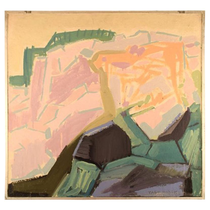 Tage Björk Swedish Painter, Modernist Landscape, Oil on Plate, 1960