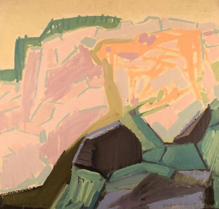 Tage Bjork Swedish Painter Modernist Landscape Oil On Plate 1960 At 1stdibs