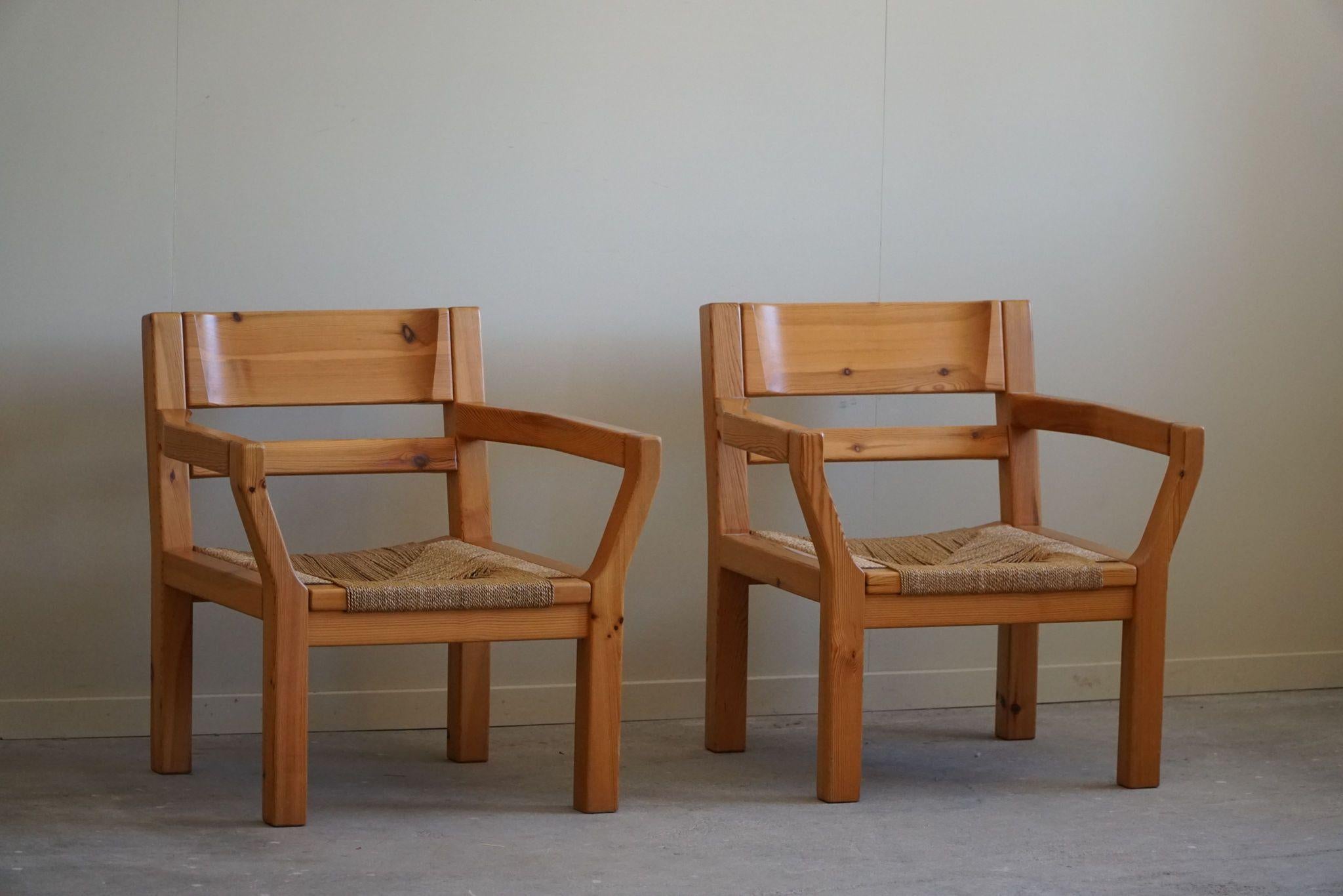 Tage Poulsen, A Pair of Brutalist Chairs in Pine & Cord, Danish Modern, 1970s For Sale 8