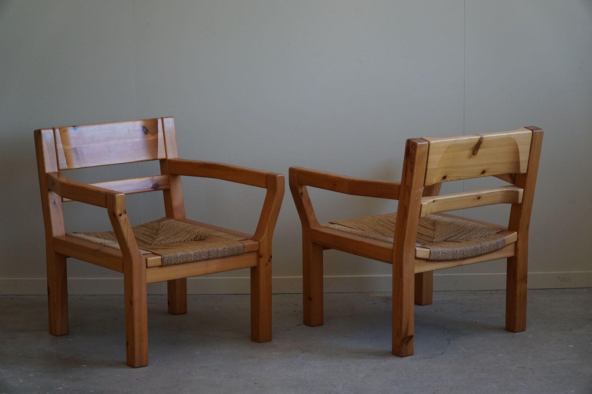 Tage Poulsen, A Pair of Brutalist Chairs in Pine & Cord, Danish Modern, 1970s For Sale 12