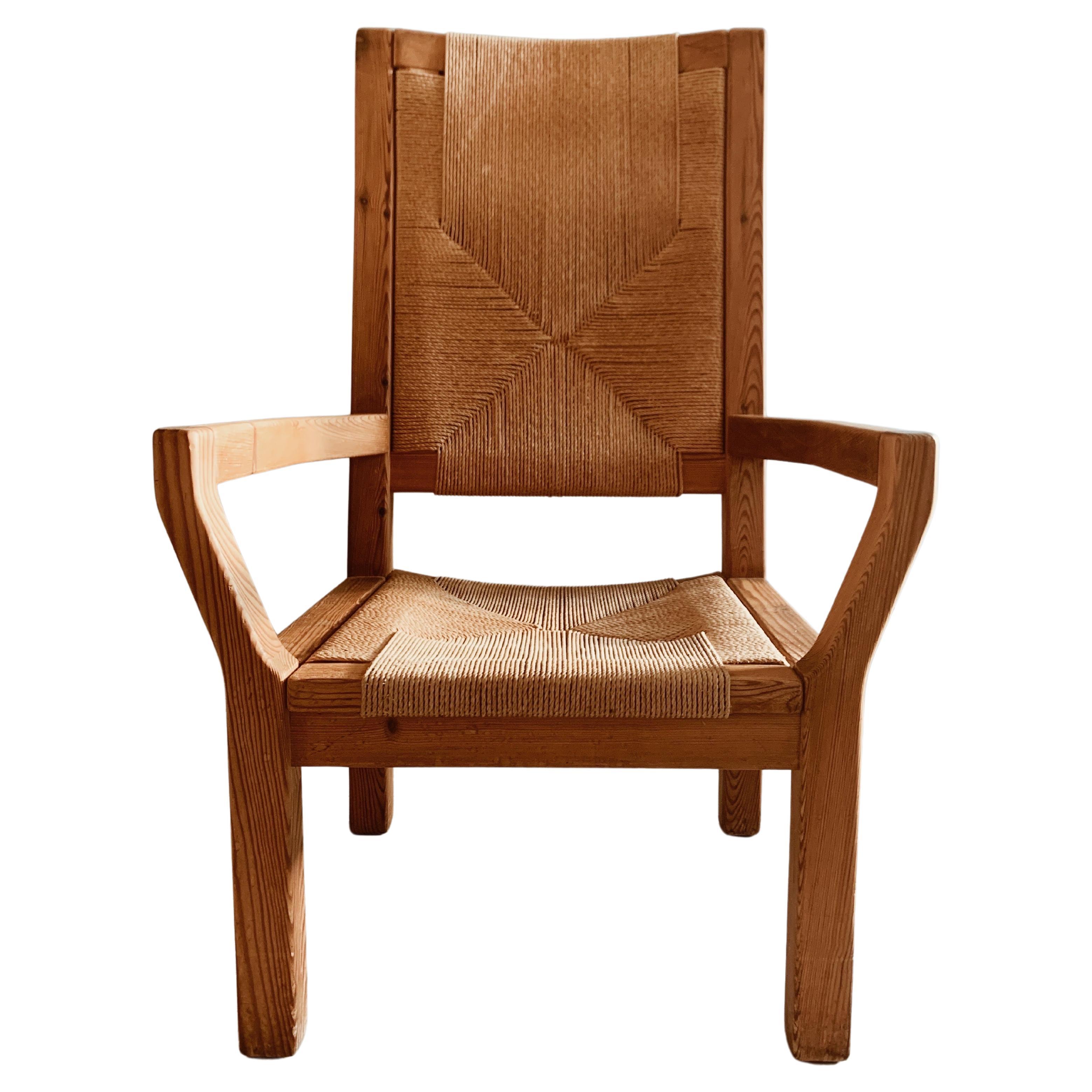 Tage Poulsen Pine and high back Wicker Lounge Chair