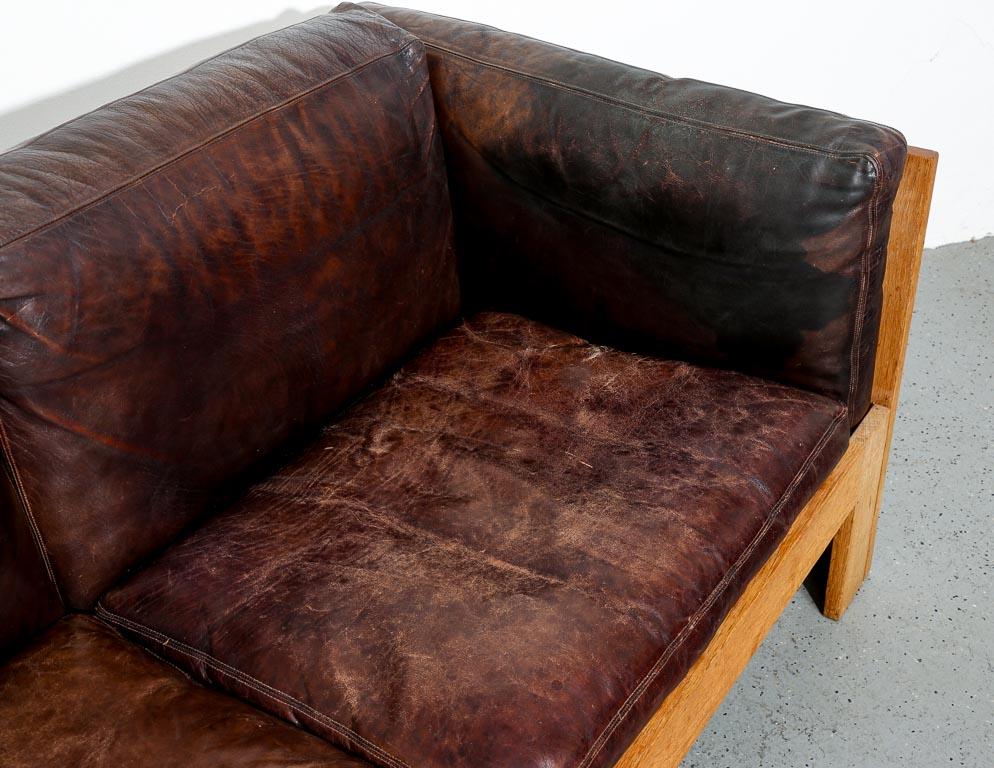 Tage Poulsen Oak and Leather Petite Sofa In Good Condition For Sale In Brooklyn, NY