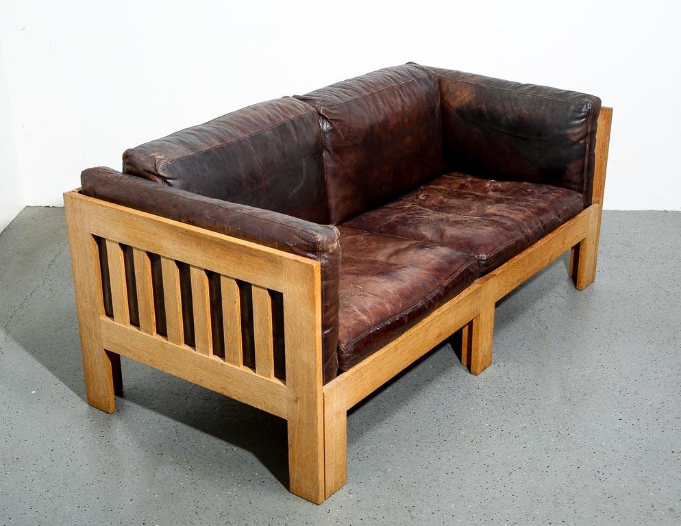 Tage Poulsen Oak and Leather Petite Sofa For Sale 3