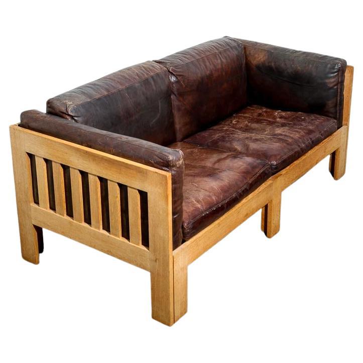 Tage Poulsen Oak and Leather Petite Sofa For Sale