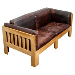 Vintage Tage Poulsen Oak and Leather Petite Sofa