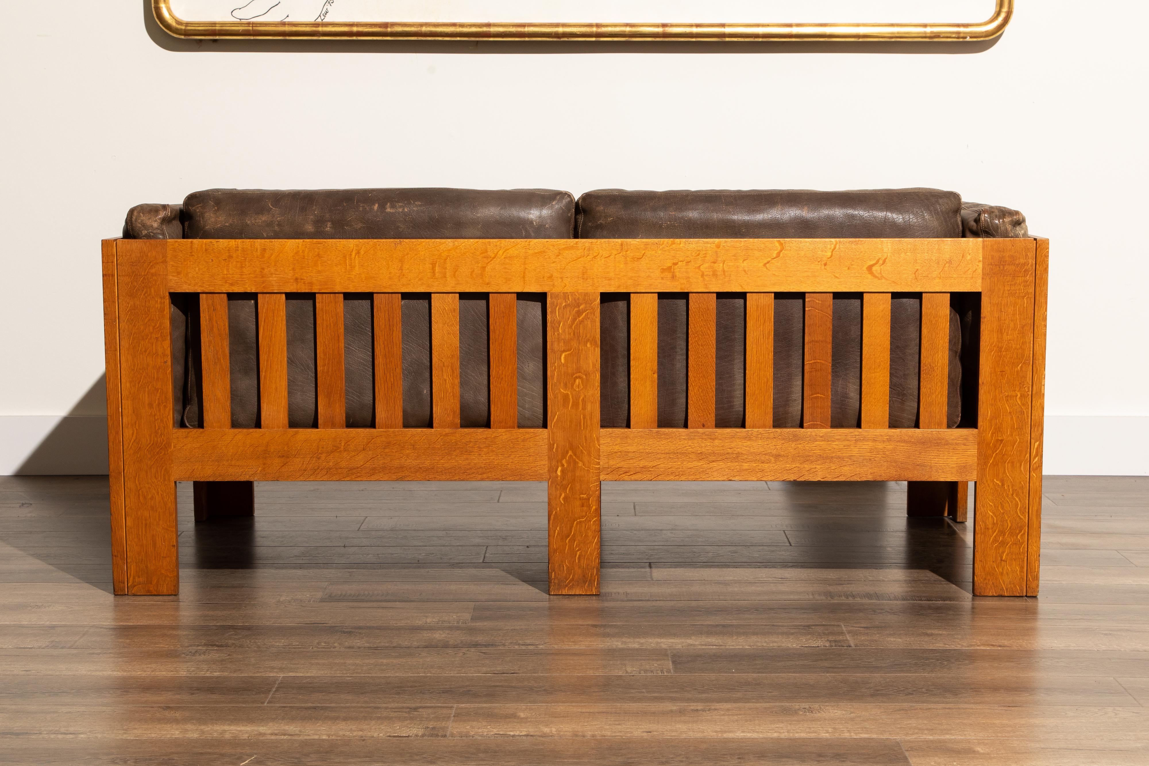 Tage Poulsen Pair of Model TP632 Oak and Patinated Leather Sofas, circa 1962 8