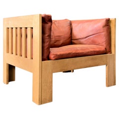 Tage Poulsen Red Leather and Oak Chair