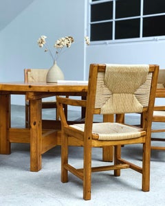 Tage Poulsen Set Esstisch & 6 Stühle Kiefernholz Papierkordel, Dänemark 1970er