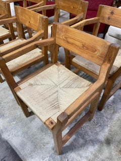Tage Poulsen Set of 6 Pine and Cord Brutalist Danish Dining Chairs