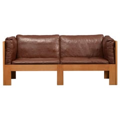 Vintage Tage Poulsen Sofa in Brown Patinated Leather and Oak Frame, Model 'TP632', 1963