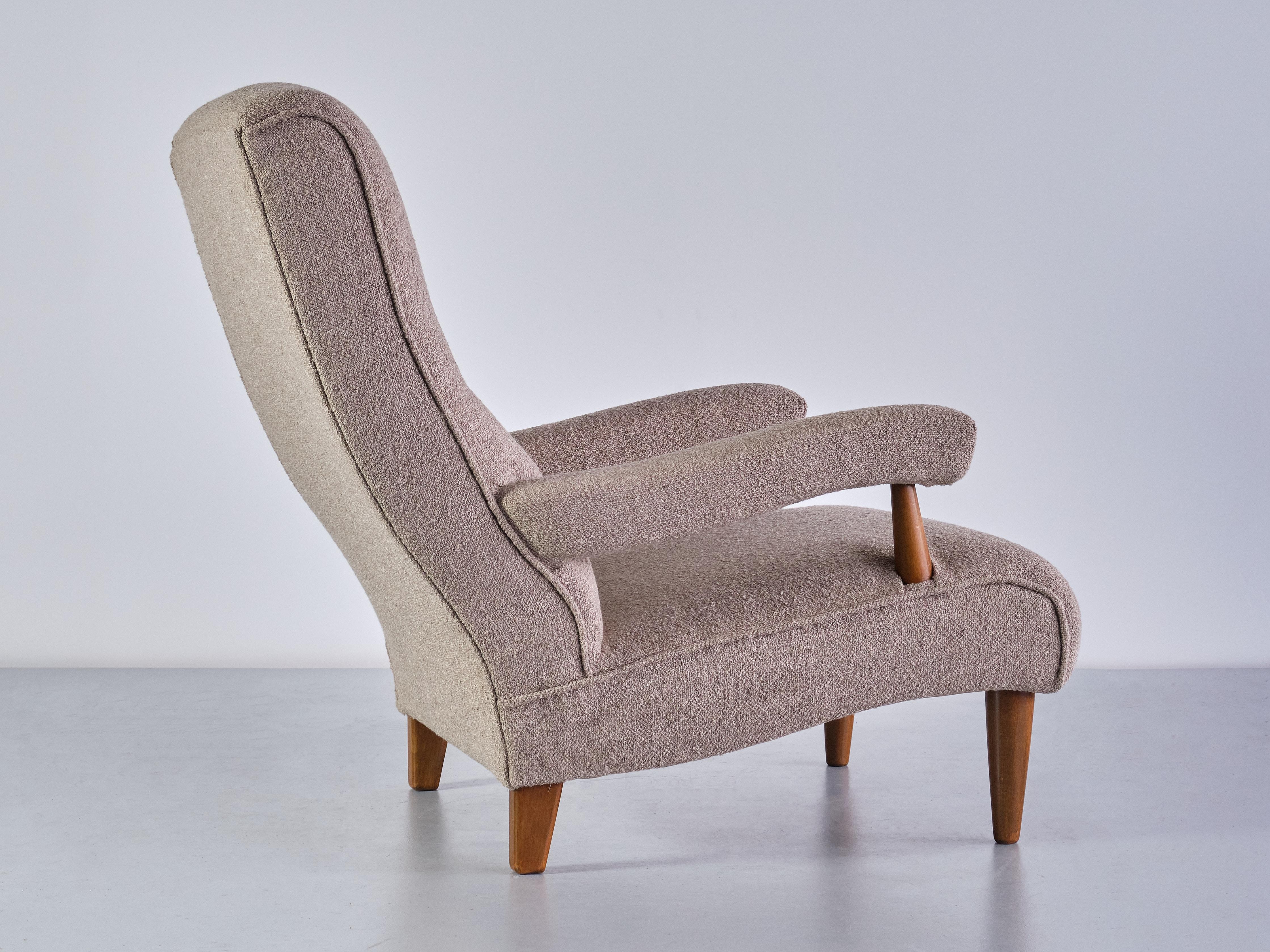 Tage Westberg Armchair in Bouclé and Beech Wood, Sweden, 1960s For Sale 3