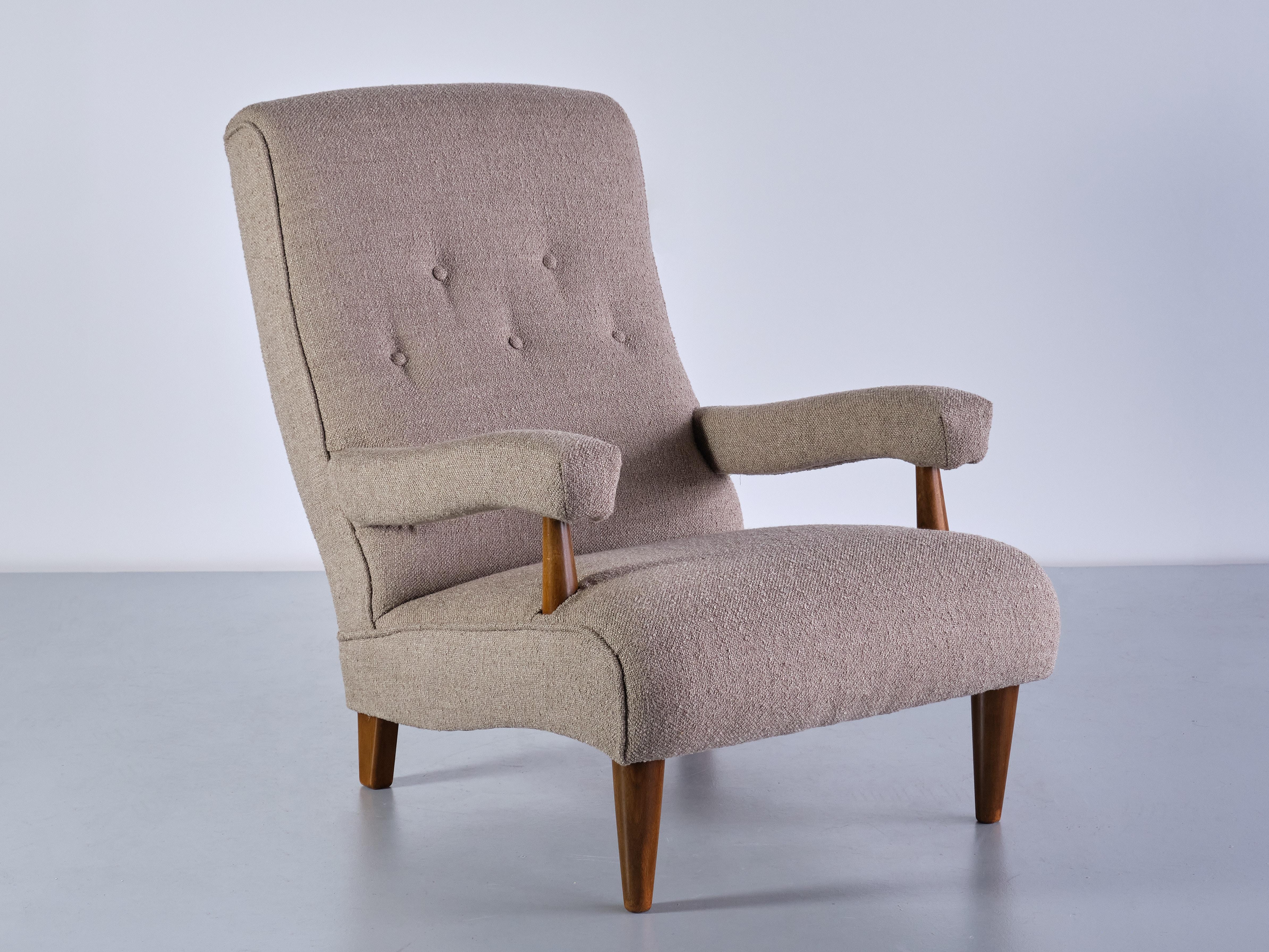Swedish Tage Westberg Armchair in Bouclé and Beech Wood, Sweden, 1960s For Sale