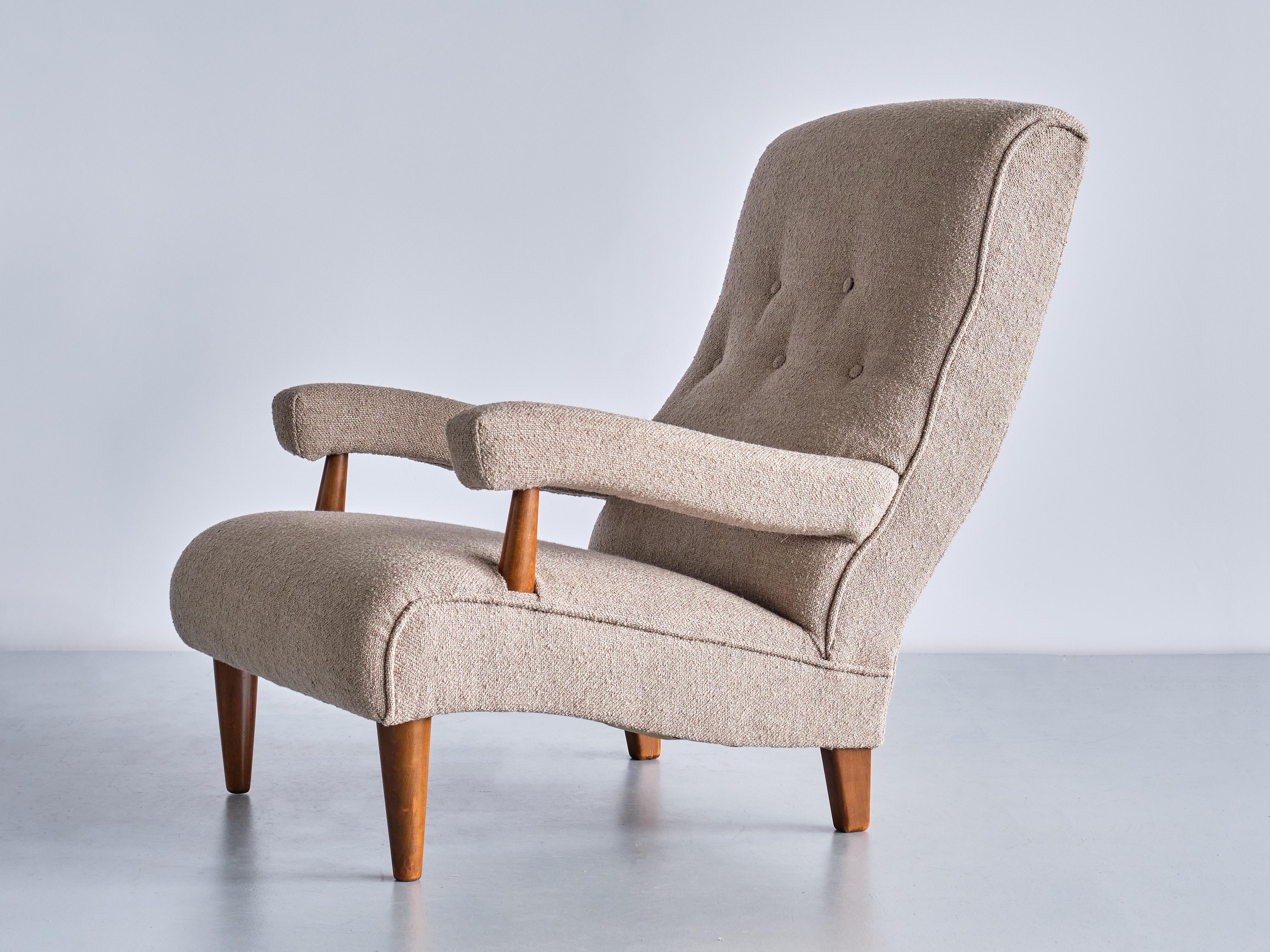 Mid-20th Century Tage Westberg Armchair in Bouclé and Beech Wood, Sweden, 1960s For Sale