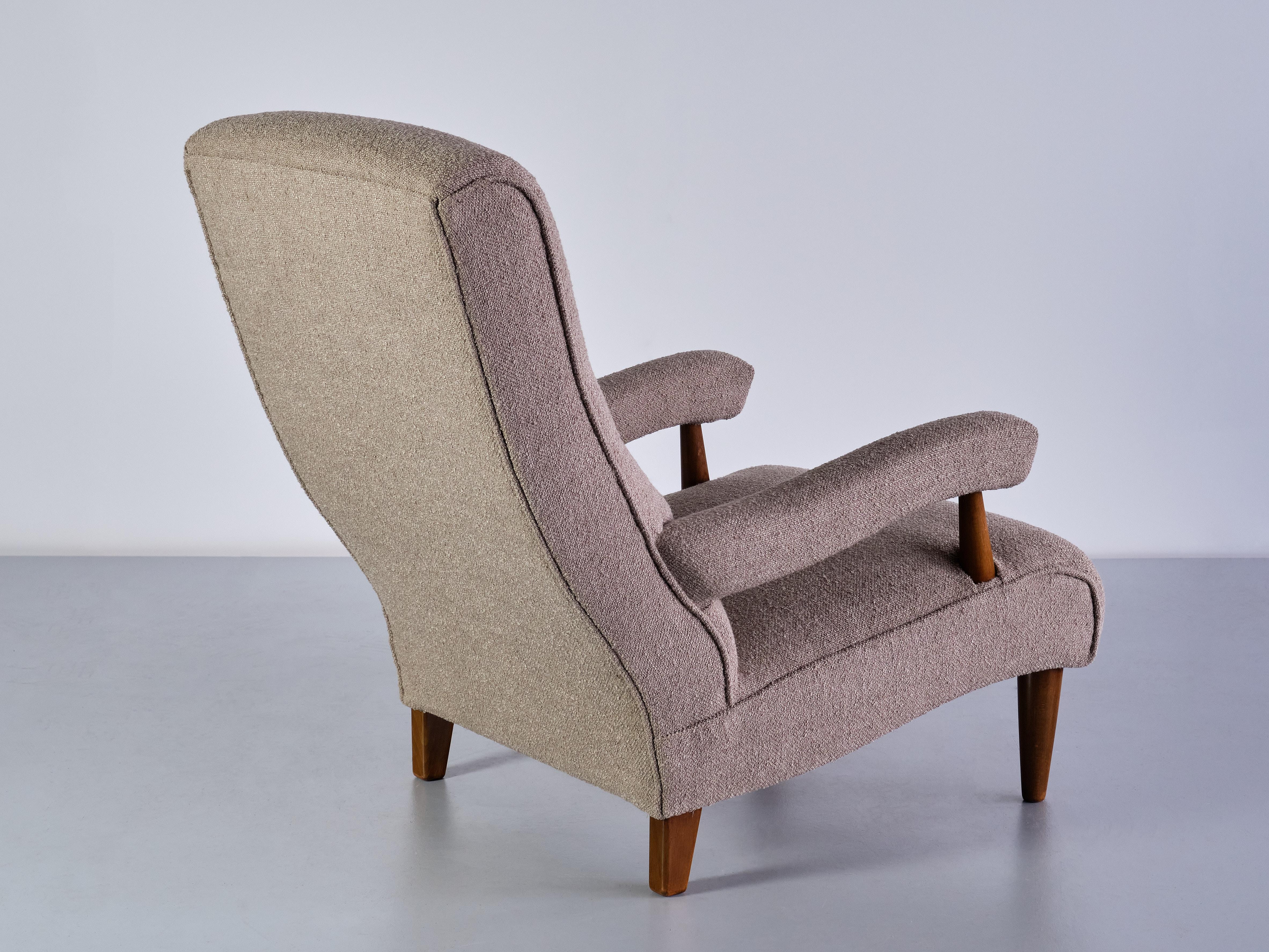 Upholstery Tage Westberg Armchair in Bouclé and Beech Wood, Sweden, 1960s For Sale