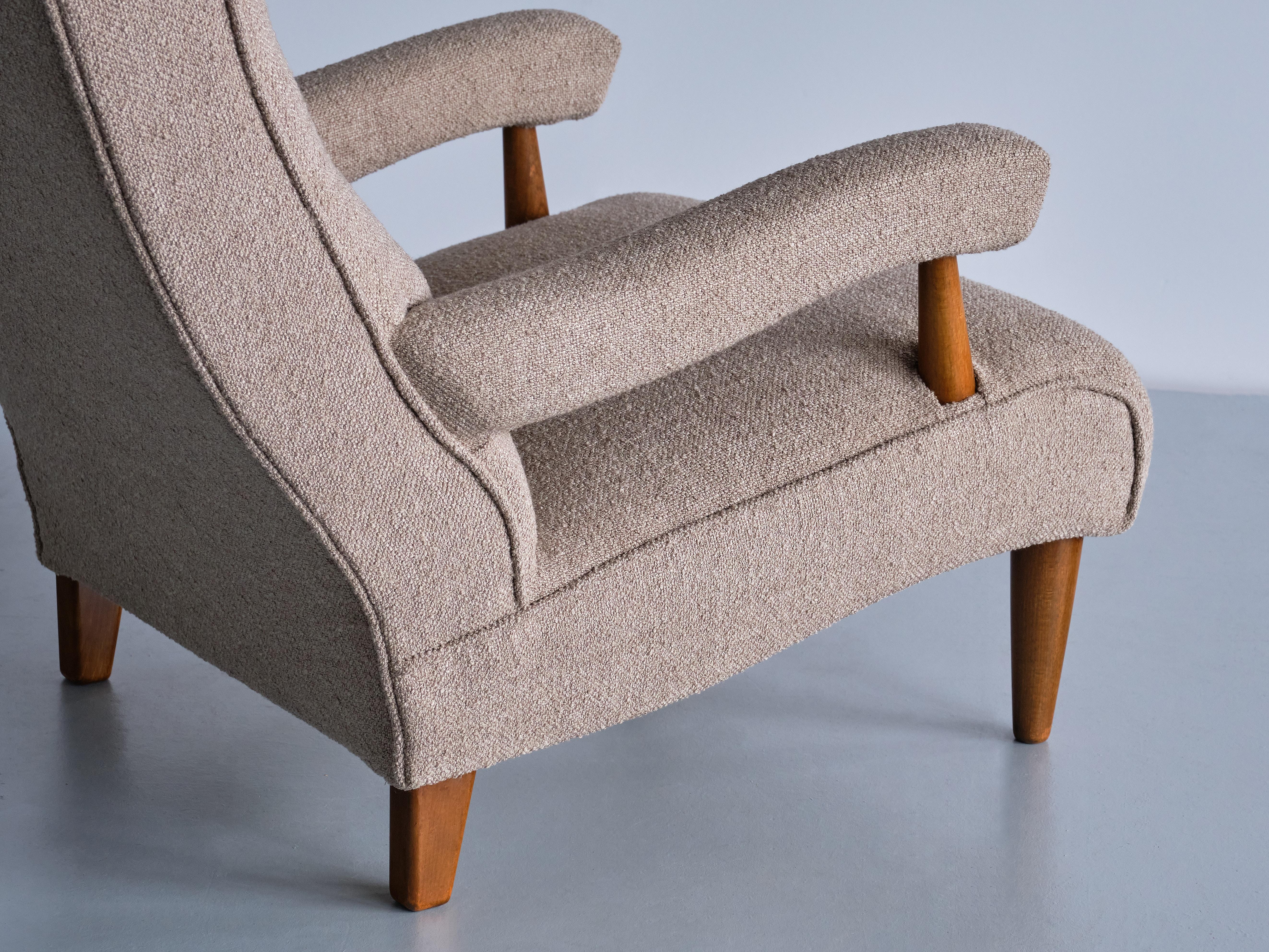 Tage Westberg Armchair in Bouclé and Beech Wood, Sweden, 1960s For Sale 1