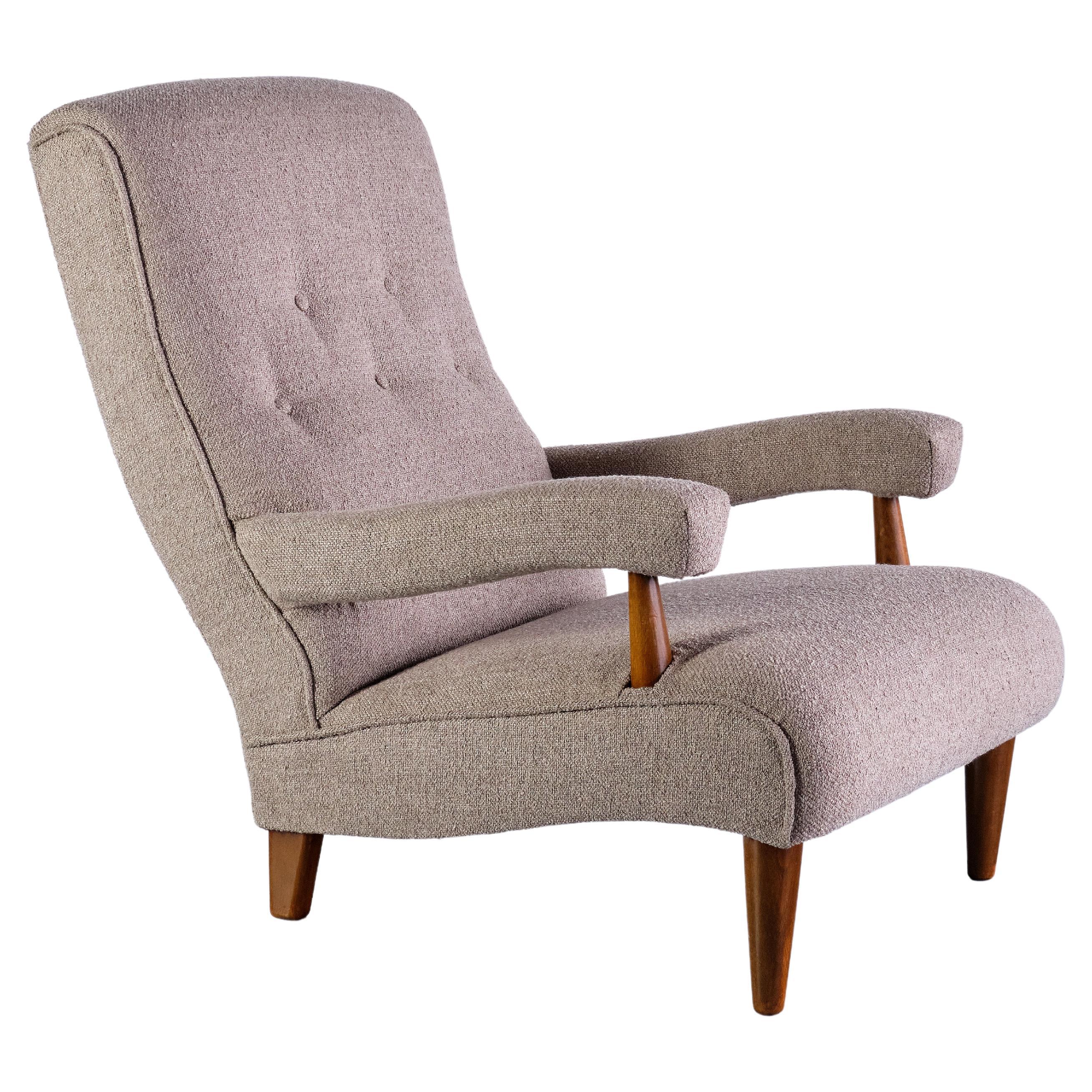 Tage Westberg Armchair in Bouclé and Beech Wood, Sweden, 1960s For Sale