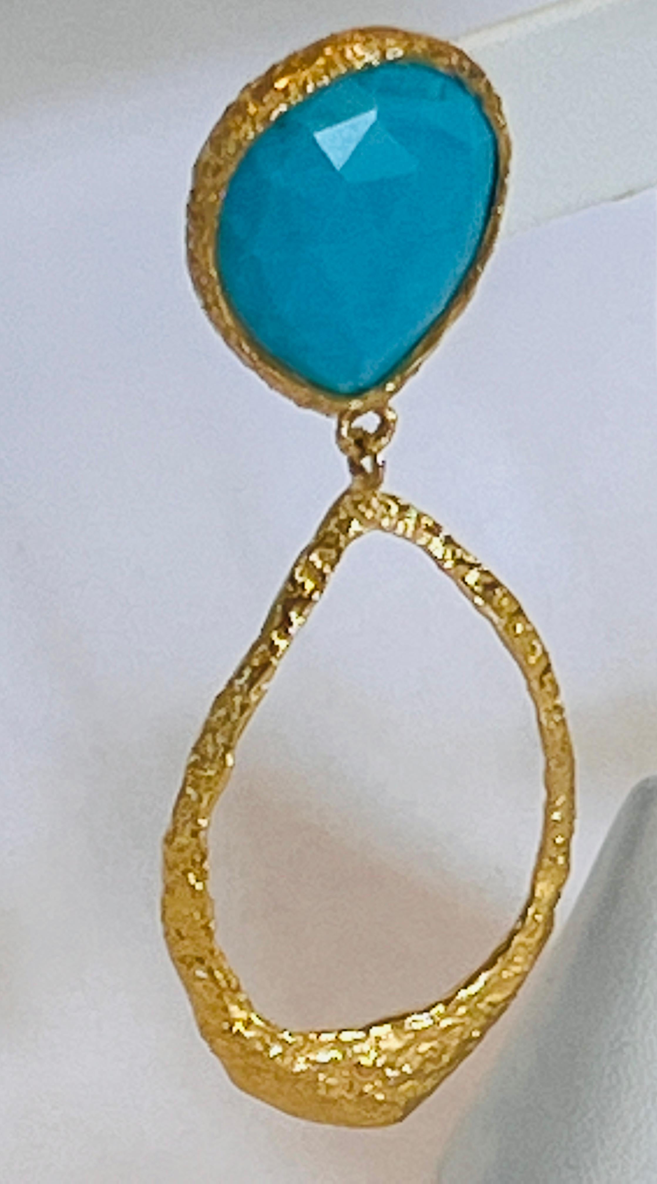 Women's Tagili Signature Teardrop Earrings with Turquoise in 22k Gold For Sale