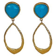 Tagili Signature Teardrop Earrings with Turquoise in 22k Gold