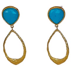 Tagili Signature Teardrop Earrings with Turquoise in 22k Gold
