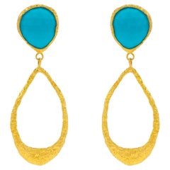 Tagili Signature Teardrop Earrings with Turquoise in 22k Gold