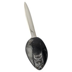 Abrecartas artesanal con fósil sahariano - Orthoceras y latón pulido