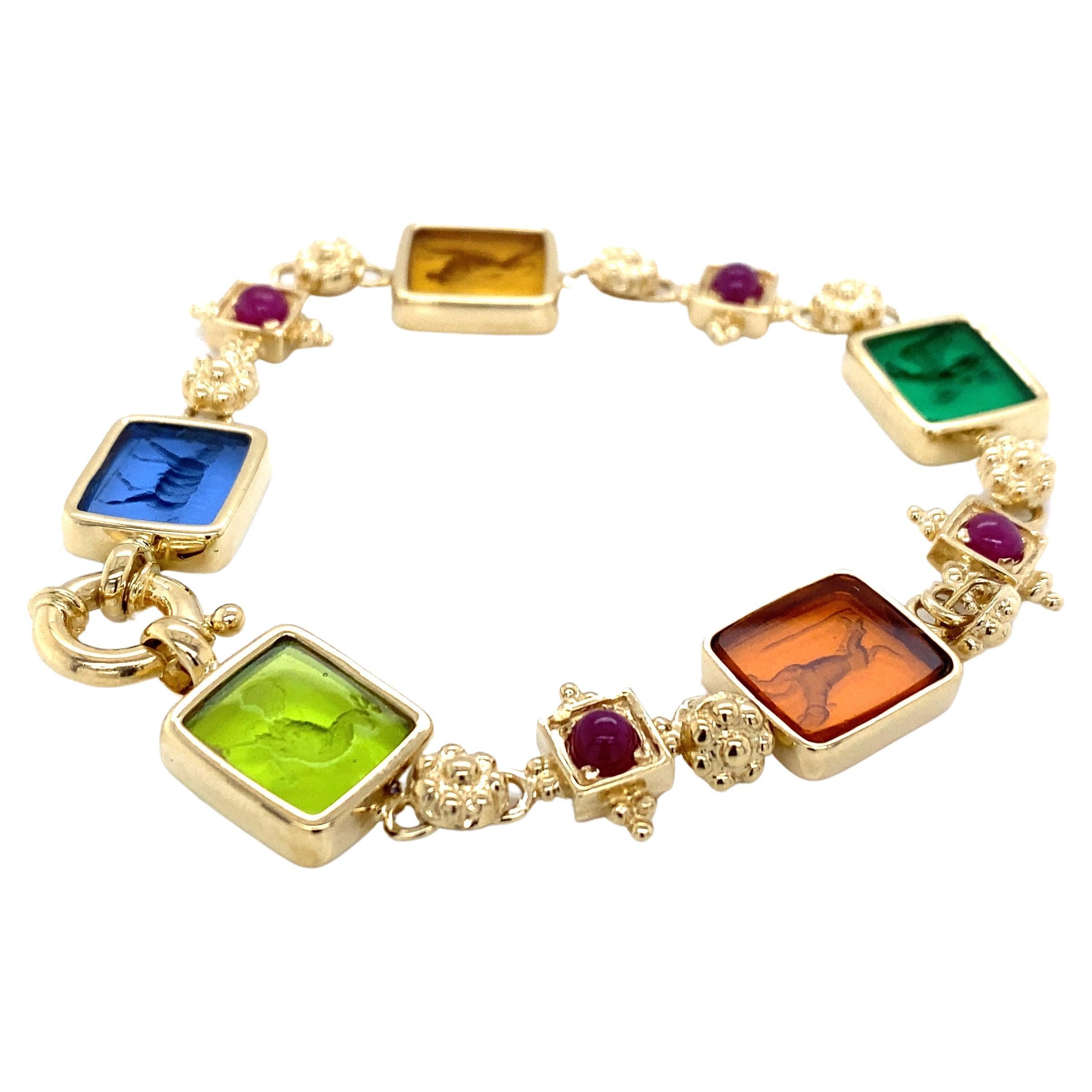 Tagliamonte Ruby Colored Venetian Glass 14k Yellow Gold Bracelet For Sale