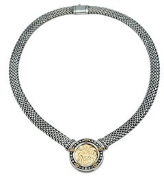 Tagliamonte Woven Choker Medallion Pendant Necklace in Silver and 14 Karat Gold